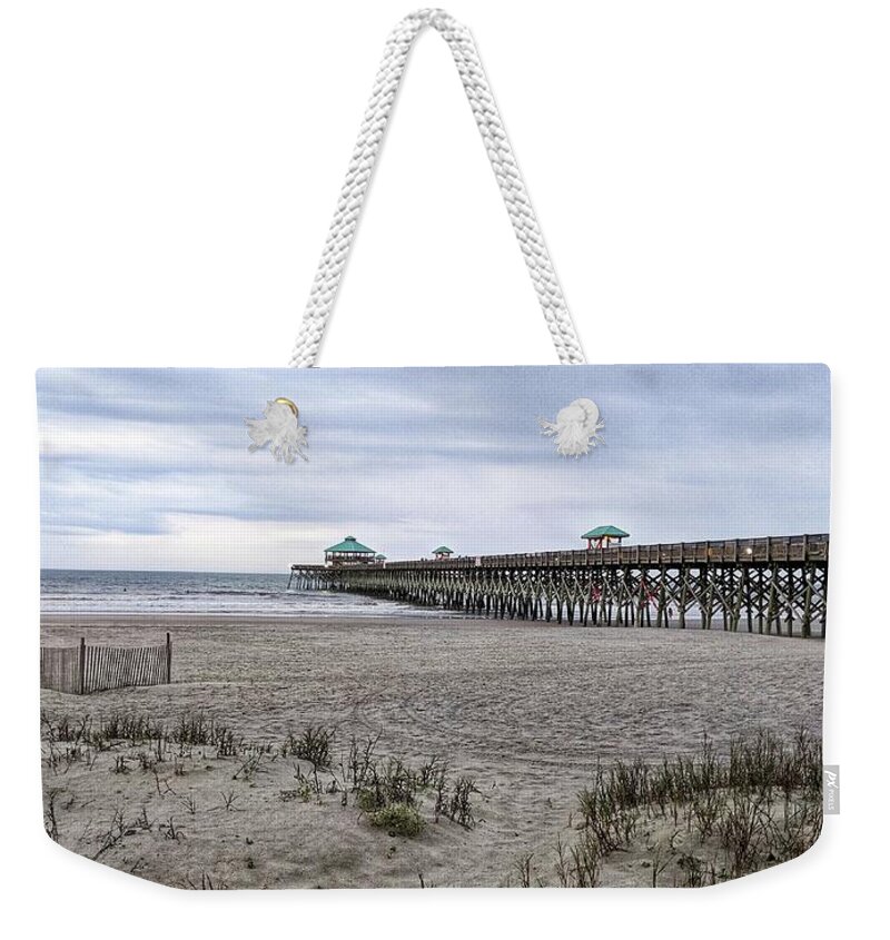 Cloudy Weekender Tote Bag featuring the photograph Rainy Beach Day by Portia Olaughlin