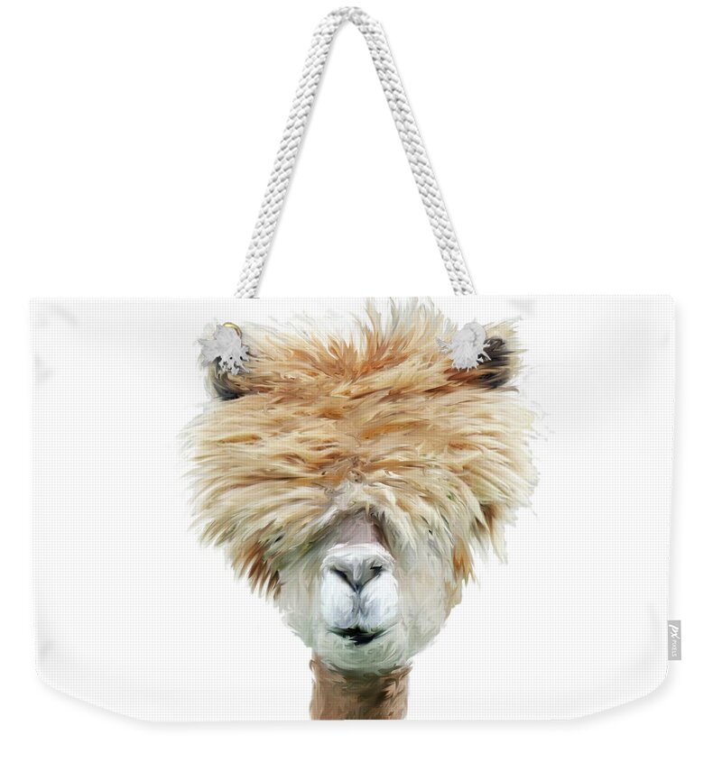 Llamas Weekender Tote Bag featuring the mixed media Read what eye chart by Brenda Leedy