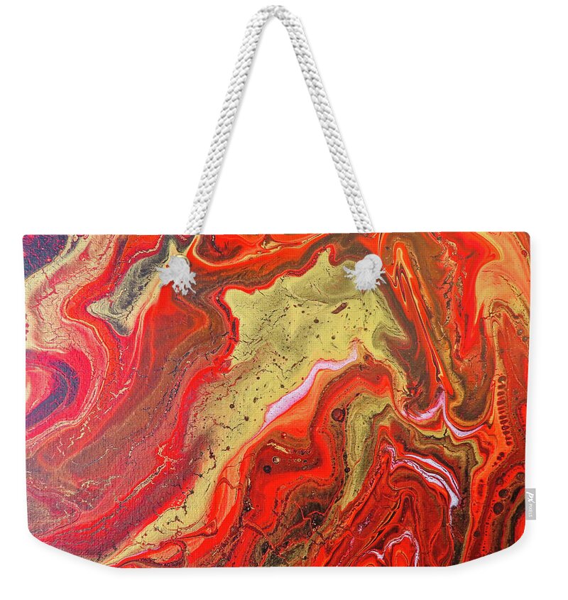 Abstract Weekender Tote Bag featuring the painting Red and Gold by Steve DaPonte