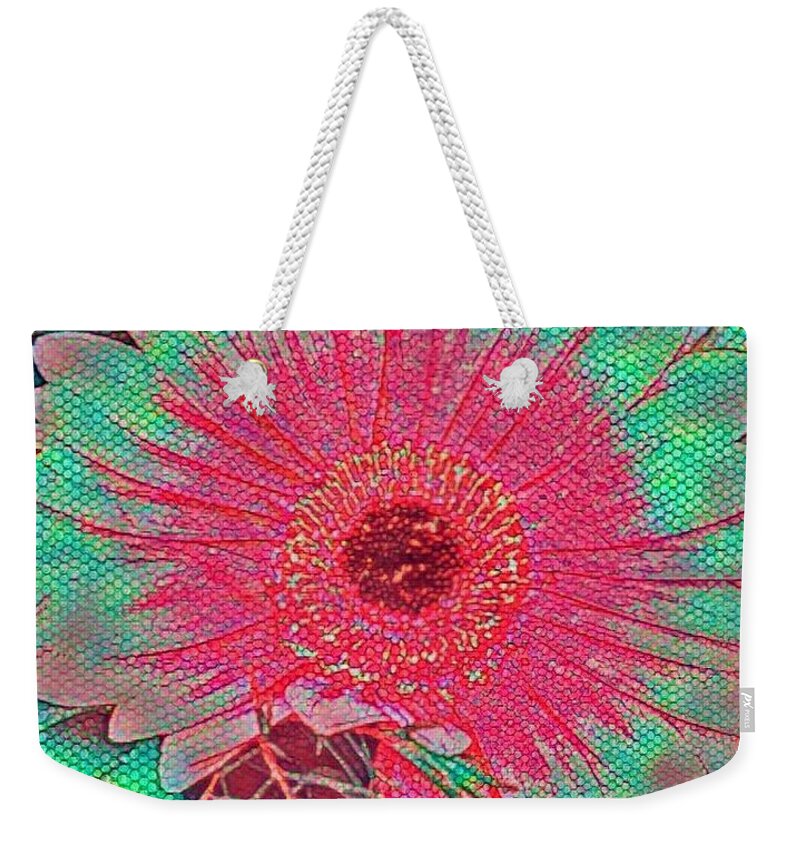 Digital Weekender Tote Bag featuring the mixed media Red and green bloom by Steven Wills