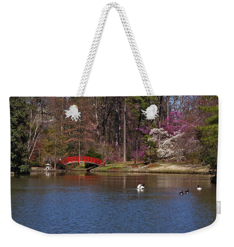 Arch Weekender Tote Bag featuring the photograph Red Bridge In Japanese Garden by Red moon rise