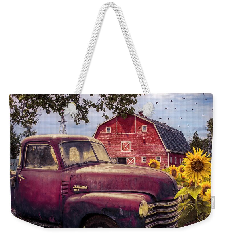 1946 Weekender Tote Bag featuring the photograph Red Chevrolet in Autumn by Debra and Dave Vanderlaan