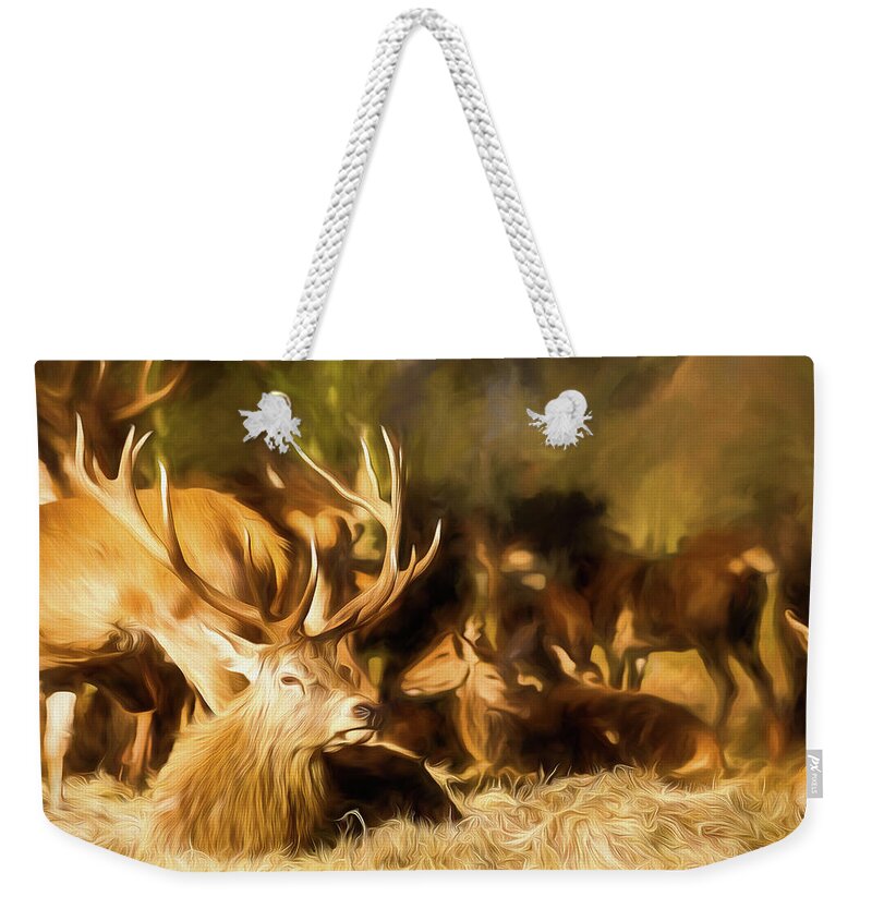Color Weekender Tote Bag featuring the digital art Red Deer Stag Painting by Rick Deacon