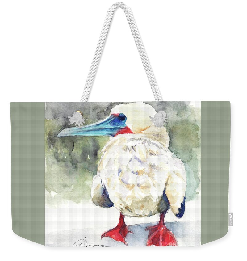 Redfootedbooby Weekender Tote Bag featuring the painting Red-footed Booby Chick by Claudia Hafner