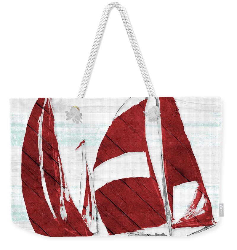 Red Weekender Tote Bag featuring the painting Red Full Sail II by Jane Slivka