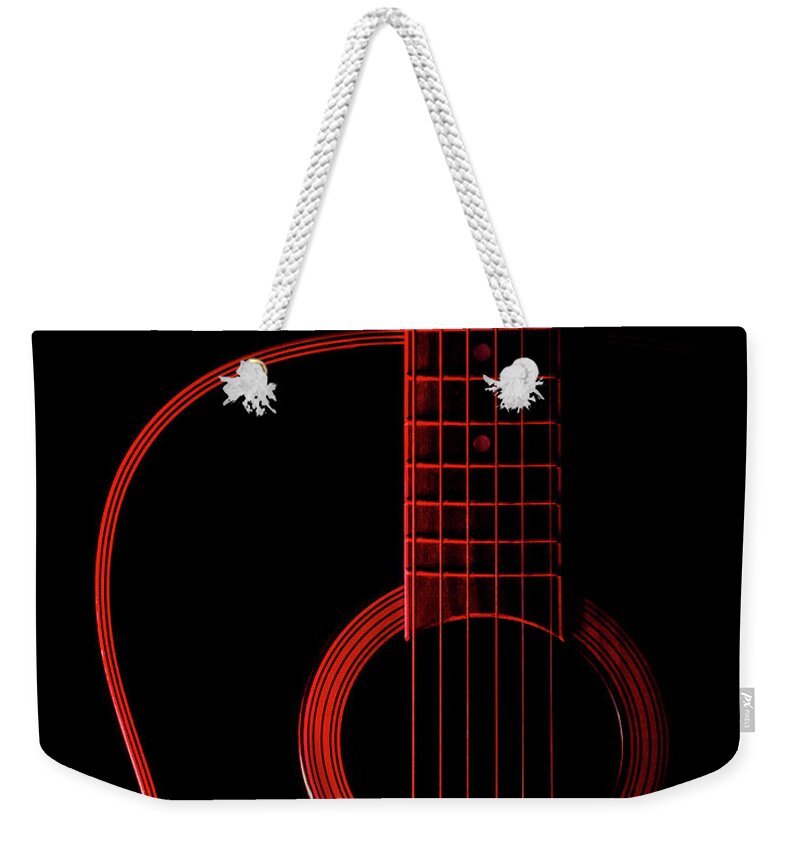 Red Weekender Tote Bag featuring the photograph Red Guitar by Melissa Lipton