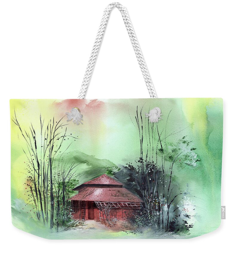 Nature Weekender Tote Bag featuring the painting Red House 2 by Anil Nene