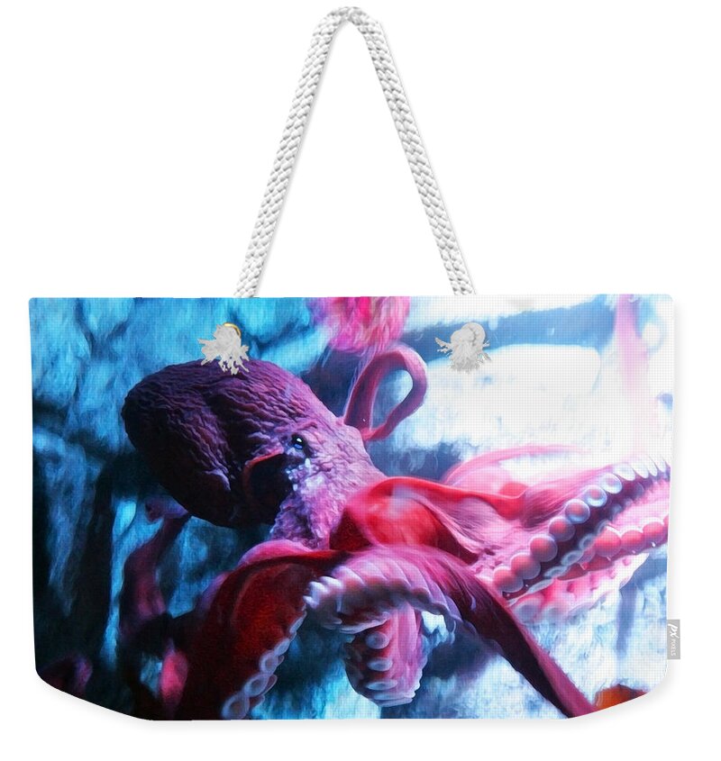 Octopus Weekender Tote Bag featuring the digital art Red Octopus by Anthony Jones