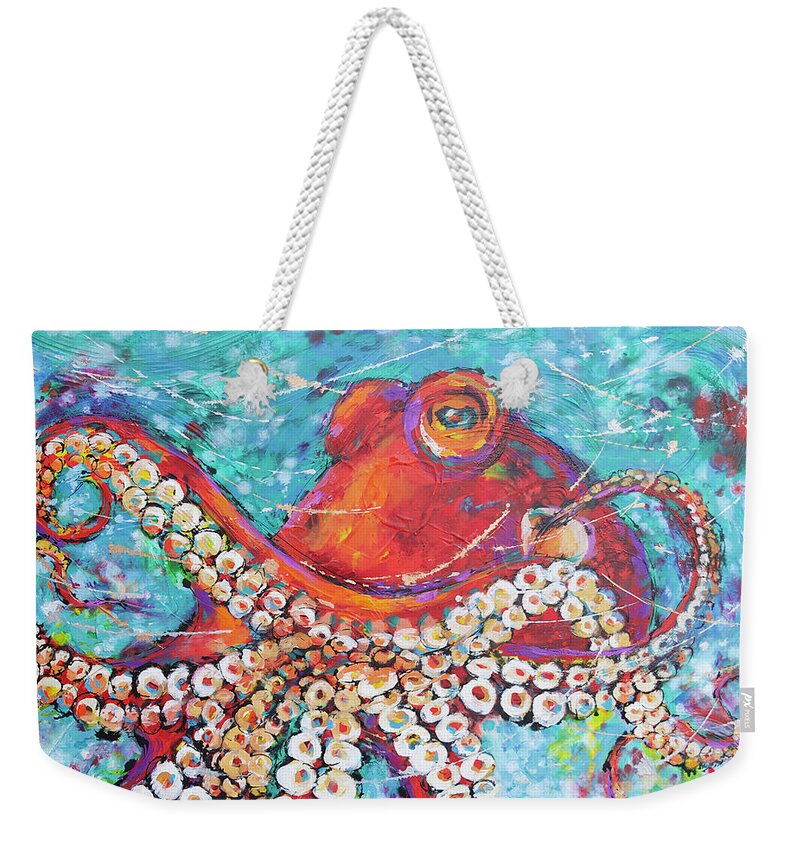 Octopus Weekender Tote Bag featuring the painting Giant Pacific Octopus by Jyotika Shroff