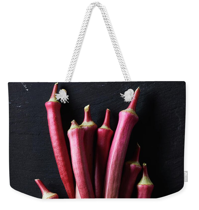 Red Okra Weekender Tote Bag featuring the photograph Red okra by Cuisine at Home