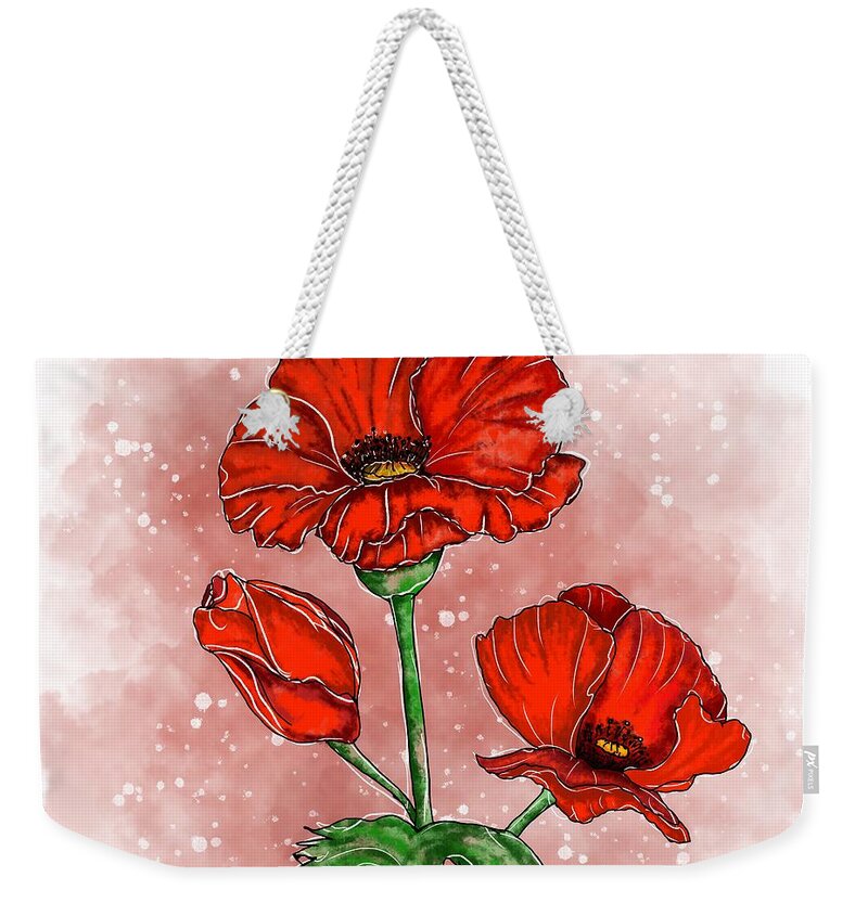 Papaver Rhoeas Weekender Tote Bag featuring the painting Red Poppy Flower by Patricia Piotrak