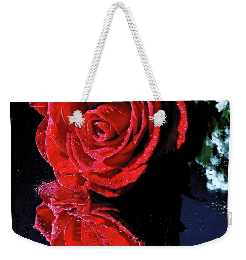 Red Rose Weekender Tote Bag featuring the photograph Red rose reflection by Martin Smith