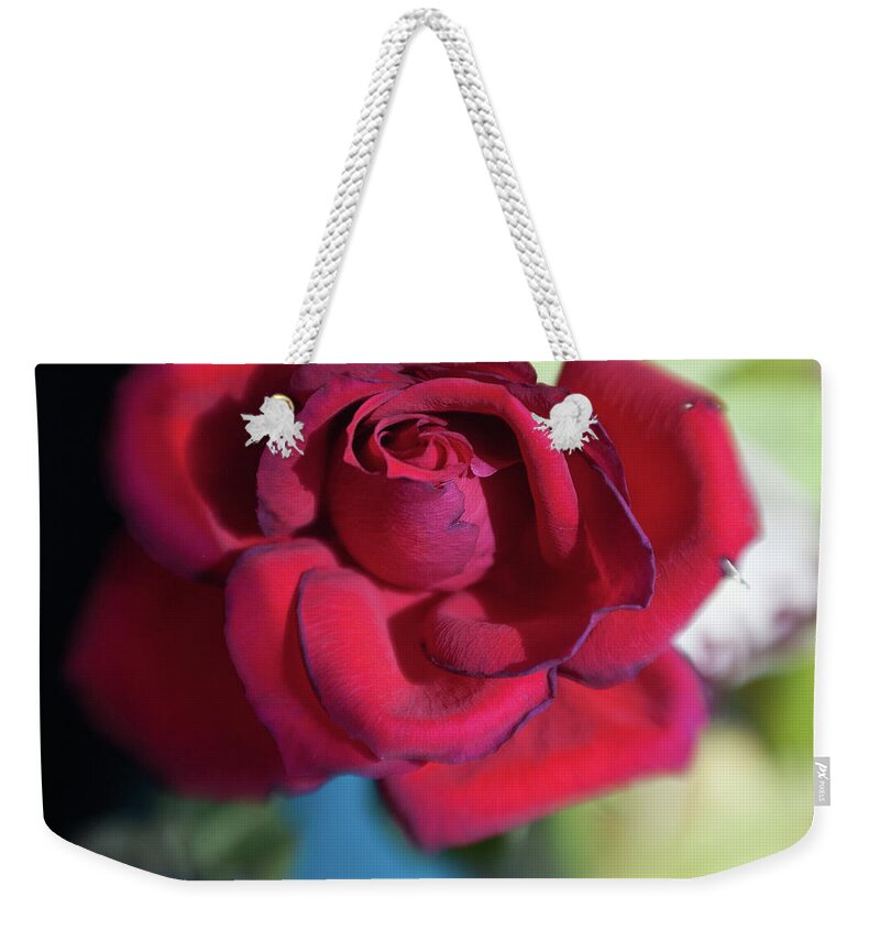 Petal Weekender Tote Bag featuring the photograph Red Rose Revival by S0ulsurfing - Jason Swain