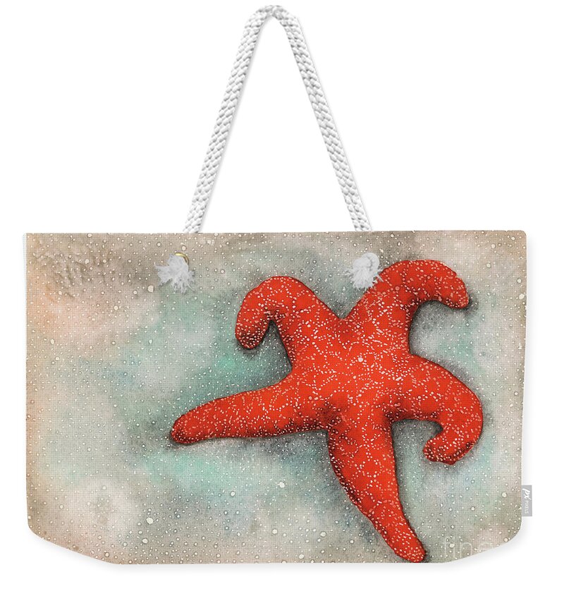 Asteroidea Weekender Tote Bag featuring the painting Red Sea Star by Hilda Wagner