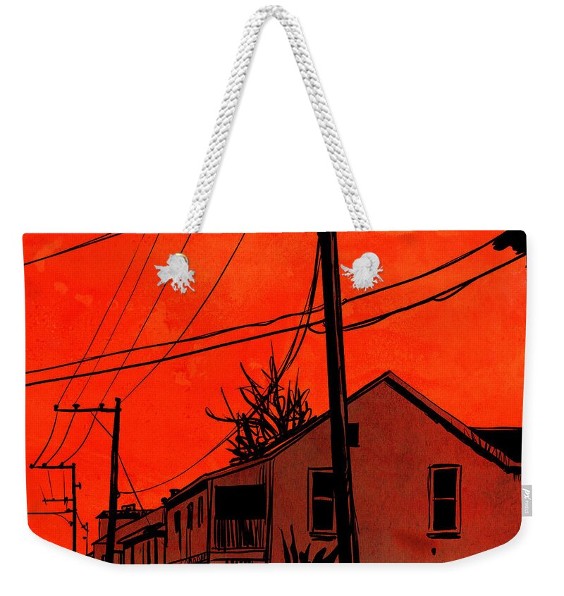 Peppe Cristiano Weekender Tote Bag featuring the drawing Red Sky 01 by Giuseppe Cristiano