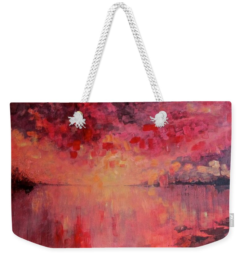 Sea Weekender Tote Bag featuring the painting Red Sky at Night by Barbara O'Toole