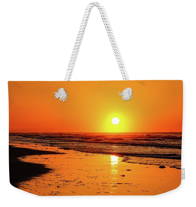 Surf City Weekender Tote Bag featuring the photograph Red Sunrise Surf City by Shawn M Greener