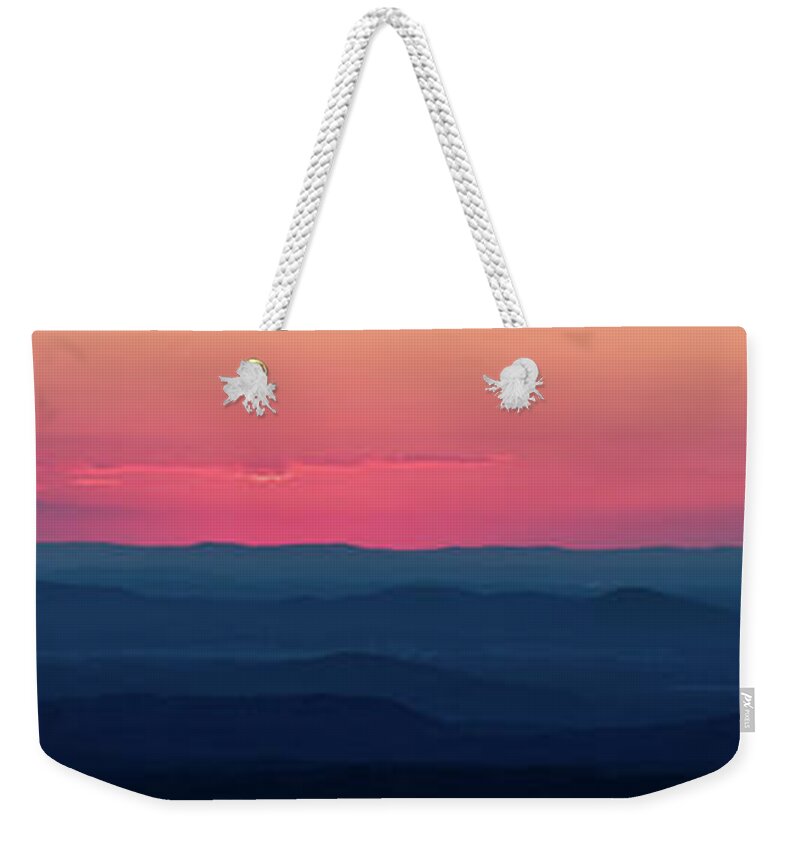 Alabama Weekender Tote Bag featuring the photograph Red Sunset over the foothills of Mount Cheaha in Alabama by James-Allen