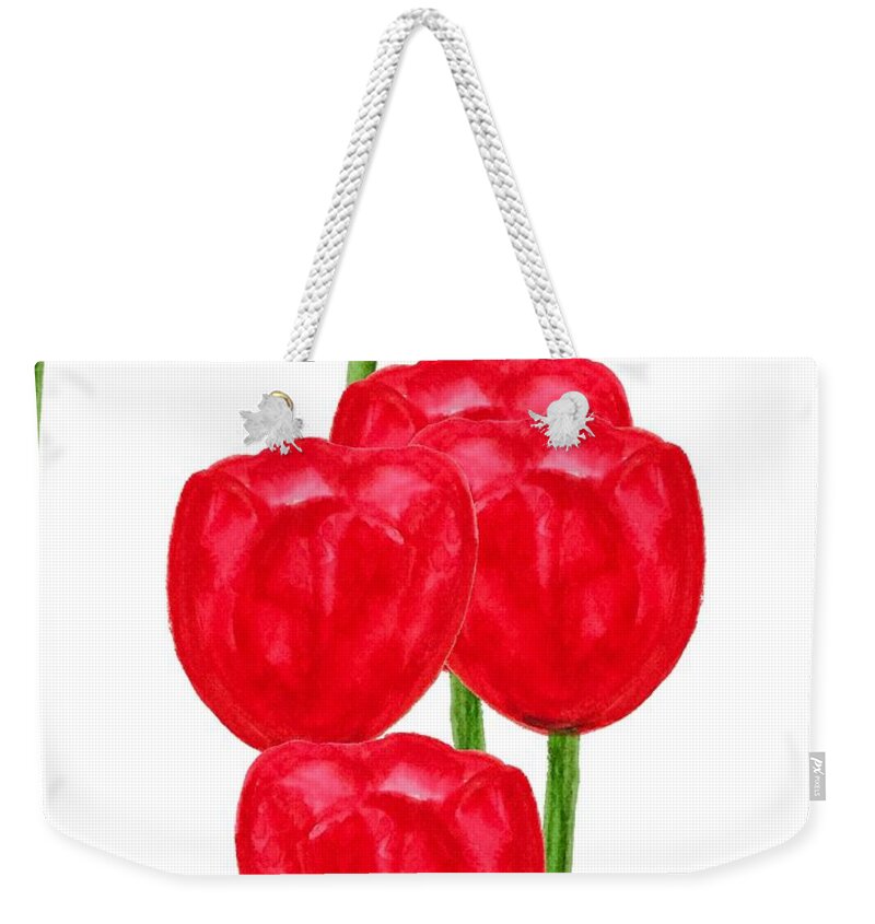 Pixels Weekender Tote Bag featuring the mixed media Red Tulips by Yolanda Holmon