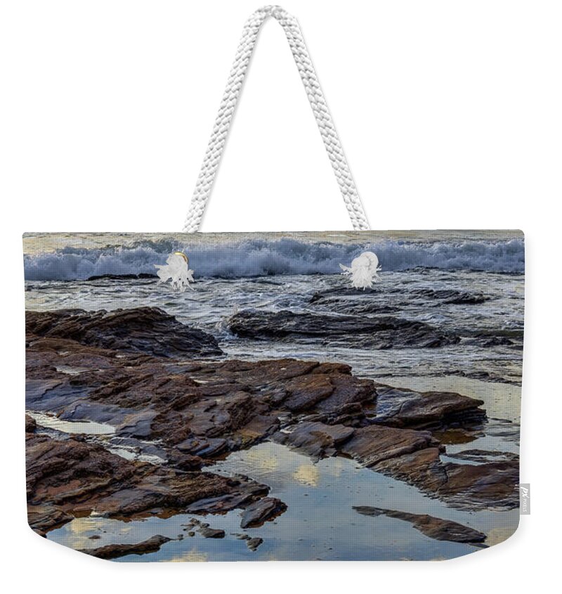 Reflections Weekender Tote Bag featuring the photograph Reflections on the Rocks by Eddie Yerkish
