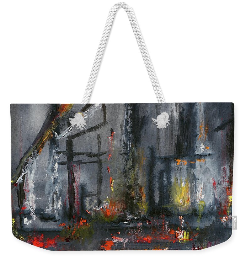 Forest Weekender Tote Bag featuring the painting Remains by Karen Fleschler