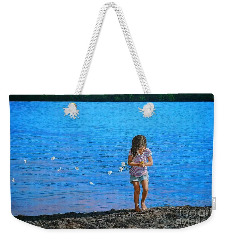 Girl Weekender Tote Bag featuring the painting Rescuer by Christopher Shellhammer
