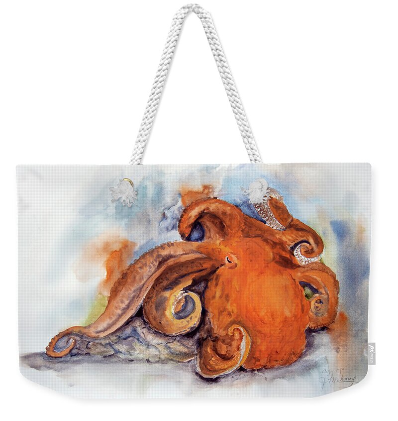 Octopus Weekender Tote Bag featuring the painting Resting Place by Jeanette Mahoney