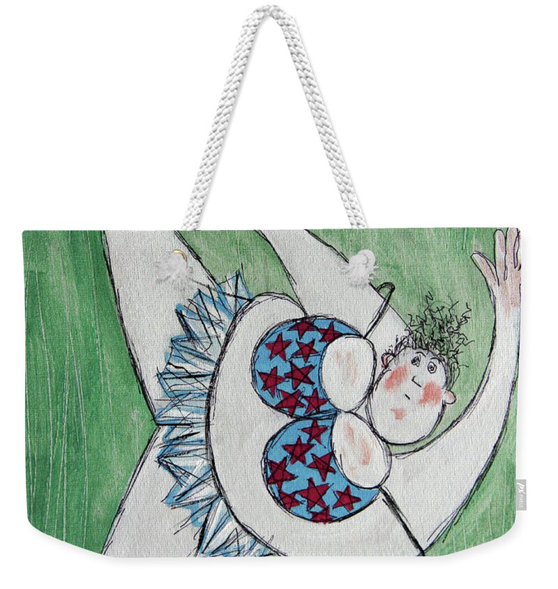 Whimsical Weekender Tote Bag featuring the painting Retired Ballerina Stretching  by Anthony Falbo