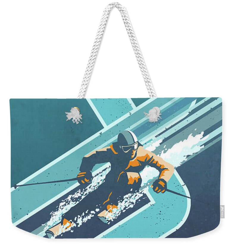 Retro Ski Art Weekender Tote Bag featuring the digital art Retro Alpine Ski Poster by Sassan Filsoof