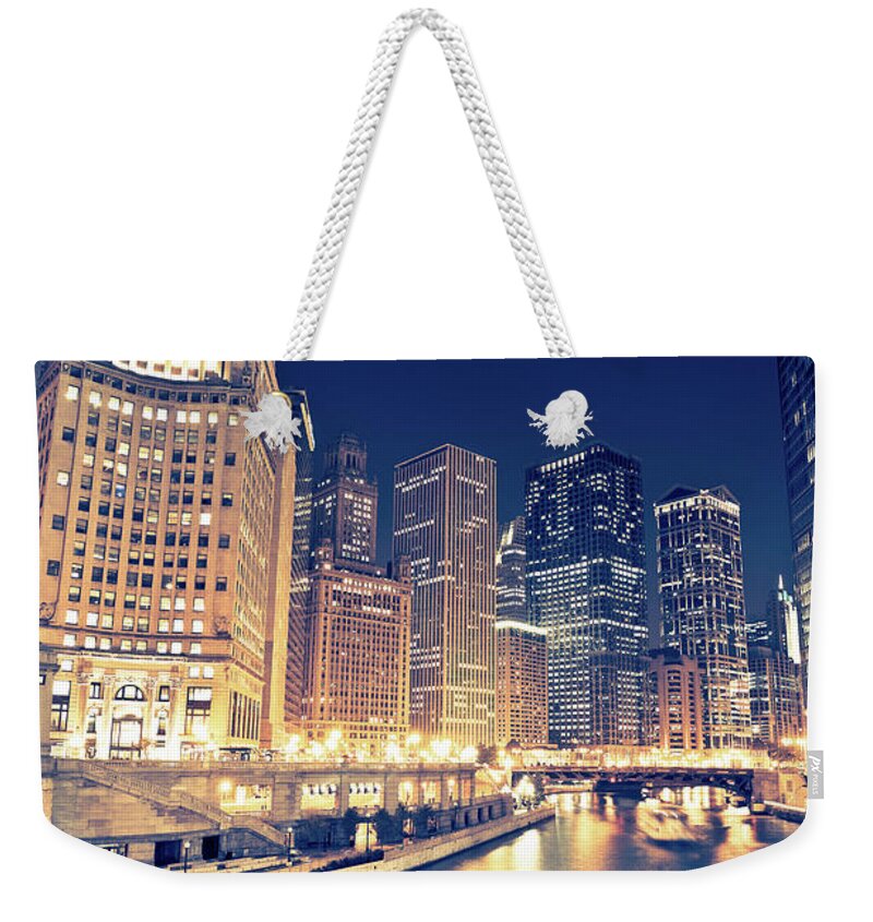 Apartment Weekender Tote Bag featuring the photograph Retro Chicago Financial District By by Pawel.gaul