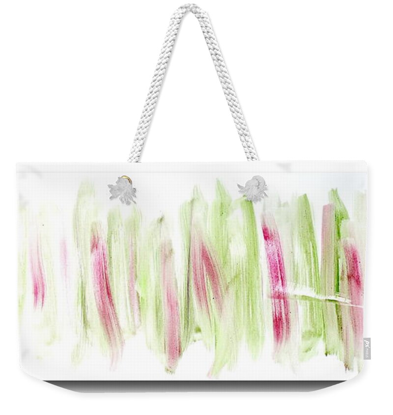 Oil. Abstract Weekender Tote Bag featuring the painting Rhubarb in the Garden by Tom Atkins