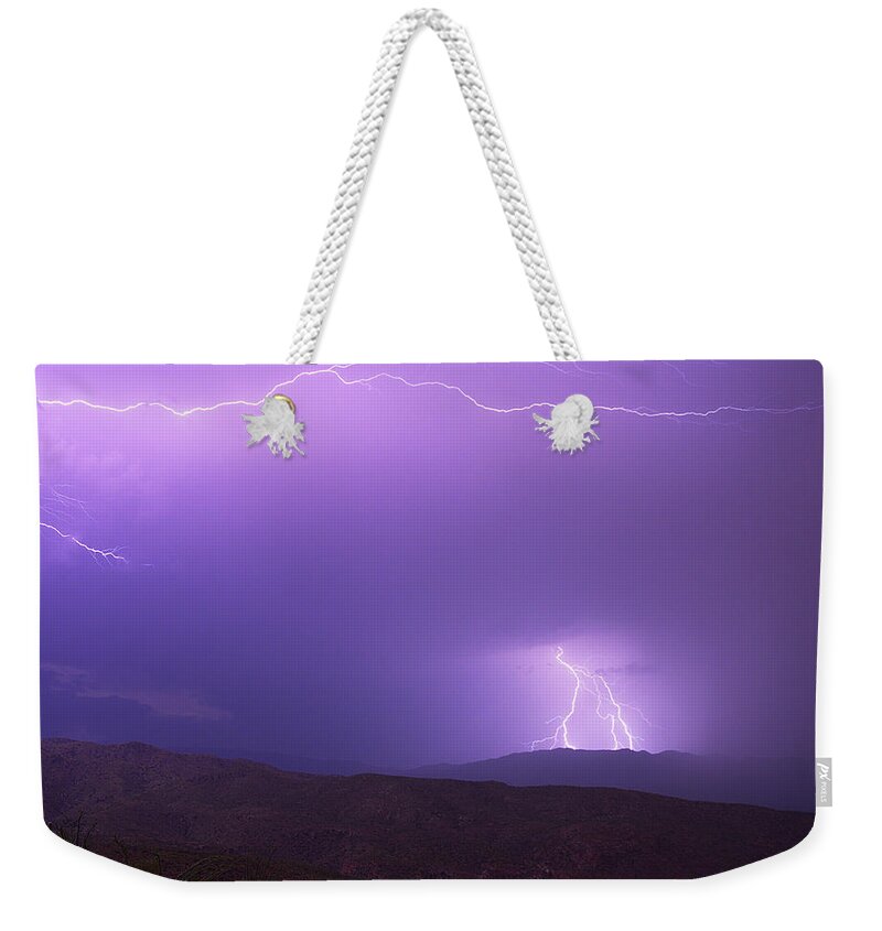 Lightning Weekender Tote Bag featuring the photograph Rincon Mountains Lightning Storm by Chance Kafka