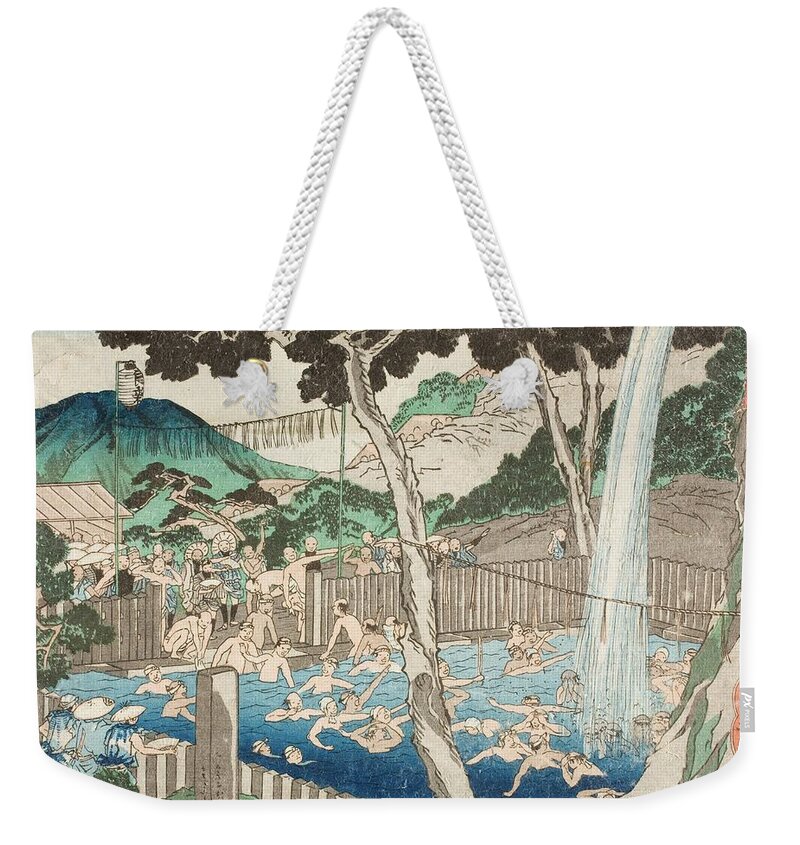 Japanese Weekender Tote Bag featuring the painting Roben Waterfall At Mount Oyama by Utagawa Kuniyoshi
