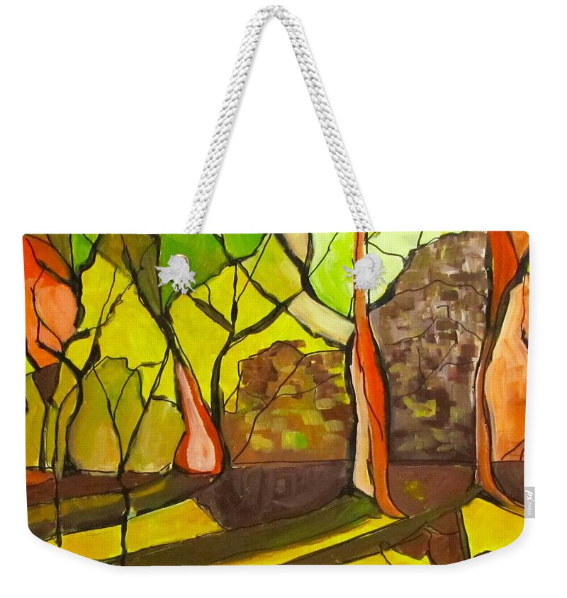 Abstract Weekender Tote Bag featuring the painting Robyn's Woods by Barbara O'Toole