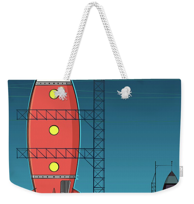 Taking Off Weekender Tote Bag featuring the digital art Rocket On Launch Pad by Jcgwakefield