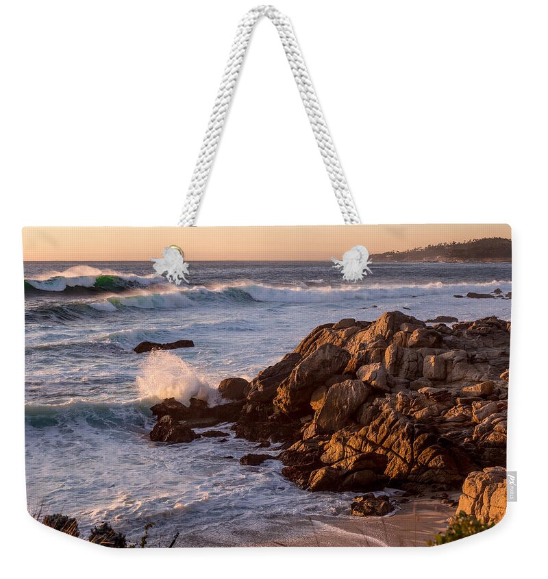 Carmel Weekender Tote Bag featuring the photograph Rocks and Waves by Derek Dean
