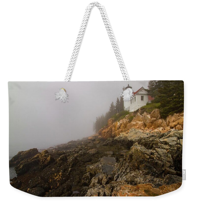 Acadia National Park Weekender Tote Bag featuring the photograph Rocky Coast at Bass Harbor Lighthouse Maine by Jeff Folger