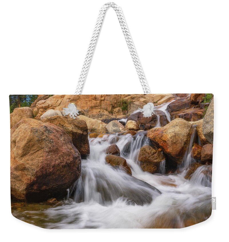 Waterfalls Weekender Tote Bag featuring the photograph Rocky Mountain Flow by Darren White