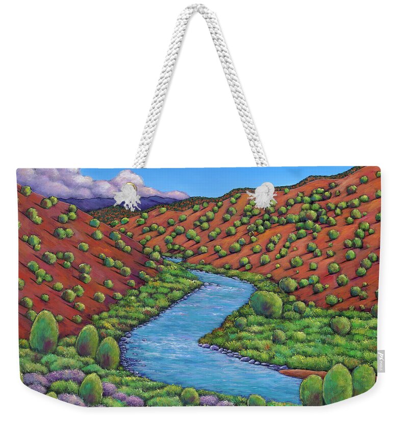 Landscape Weekender Tote Bag featuring the painting Rolling Rio Grande by Johnathan Harris