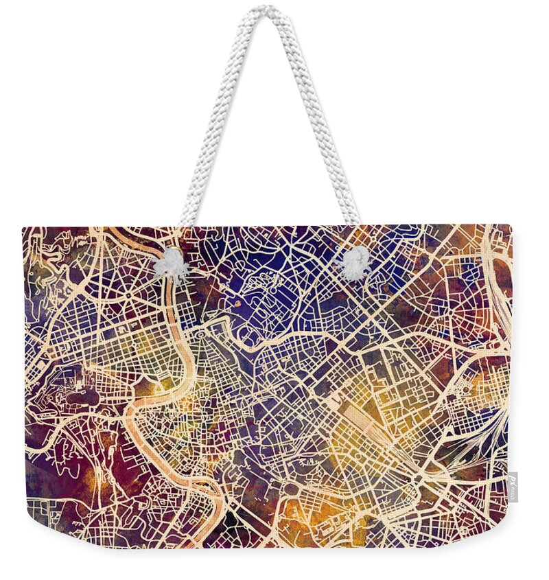 Rome Weekender Tote Bag featuring the digital art Rome Italy City Map by Michael Tompsett