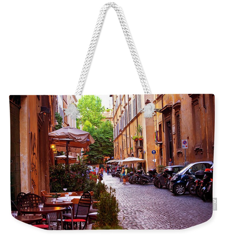Estock Weekender Tote Bag featuring the digital art Rome, Typical Cobblestone, Rome by Glowcam