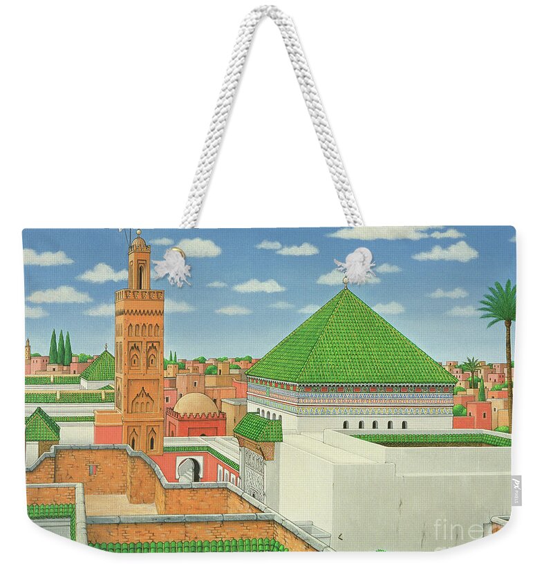 Skyline Weekender Tote Bag featuring the painting Rooftops, Marrakech by Larry Smart