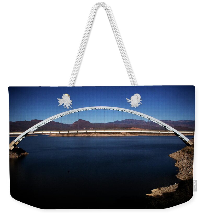 Photograph Weekender Tote Bag featuring the photograph Roosevelt Lake Bridge Arizona by Roger Passman