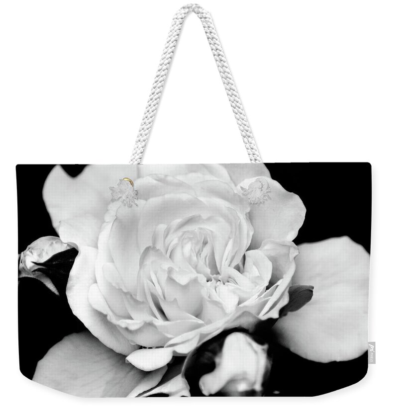 Flowers Weekender Tote Bag featuring the photograph Rose Black and White by Christina Rollo