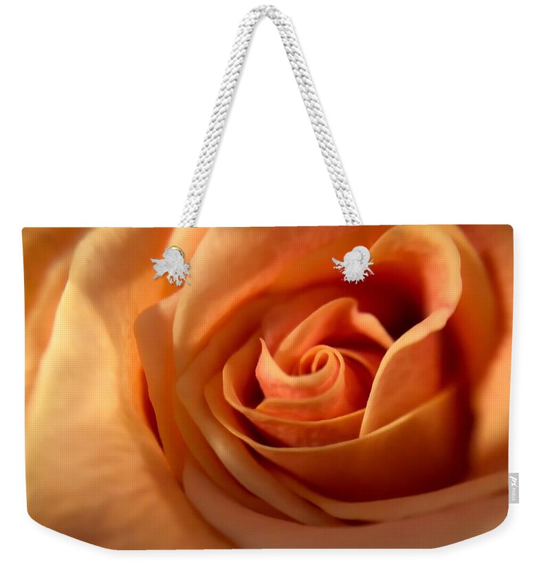 Flower Weekender Tote Bag featuring the photograph Melon-colored Rose by Anamar Pictures