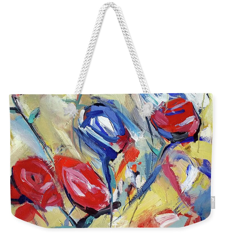  Weekender Tote Bag featuring the painting Roses and Bluez by John Gholson