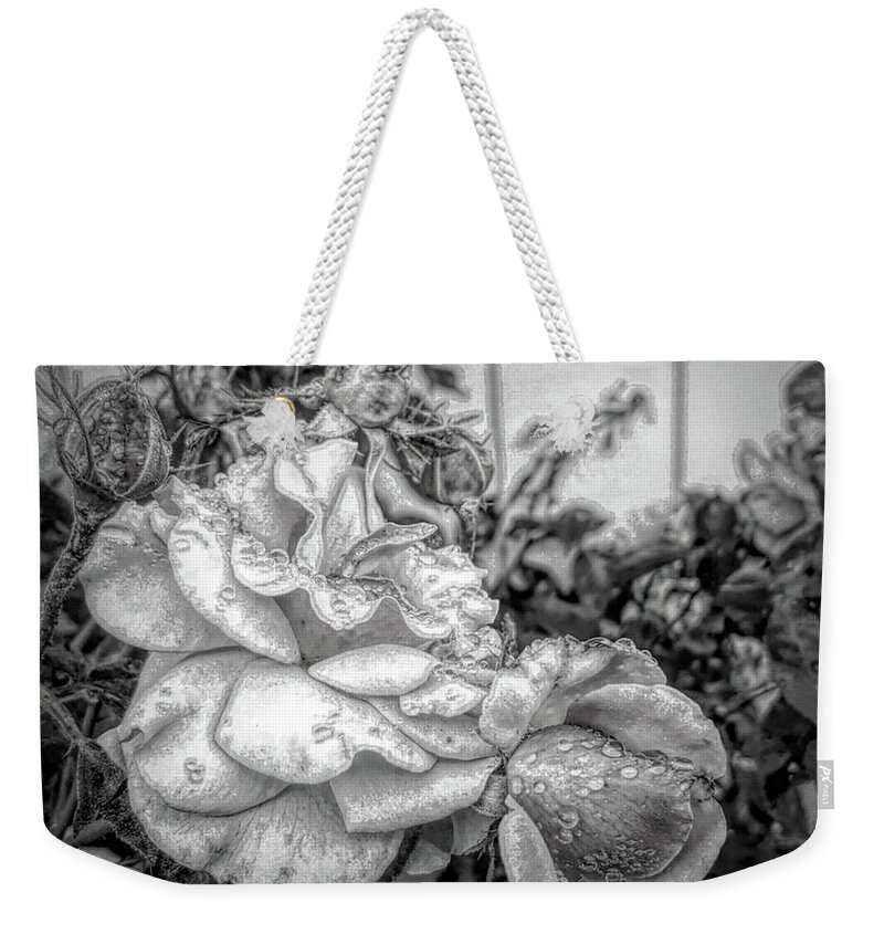 Flowers Weekender Tote Bag featuring the digital art Roses black and white 82019 by Cathy Anderson