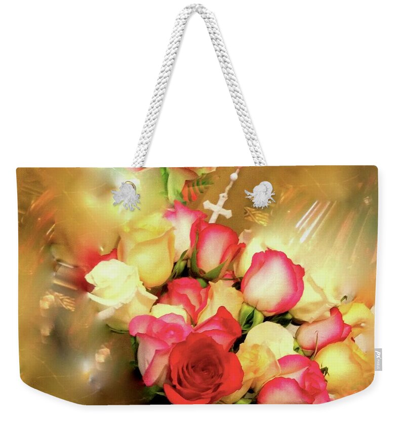 Abstract Weekender Tote Bag featuring the photograph Roses in the Mist by Debra Grace Addison