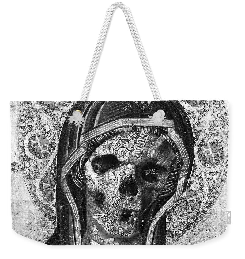 Sign Weekender Tote Bag featuring the painting Rubino Vintage Retro Skull Metal by Tony Rubino