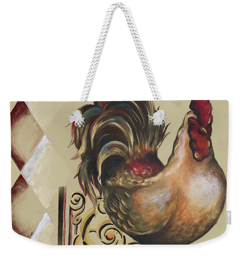 Rules Weekender Tote Bag featuring the painting Rules The Roosters Square II by Tiffany Hakimipour